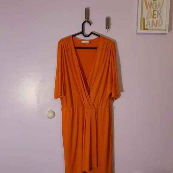 Calvin Klein Wrap-Style Lightweight Orange Dress, size 12 (NO BELT) - Picture 3 of 4